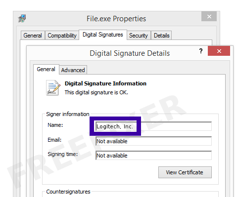 Screenshot of the Logitech, Inc. certificate
